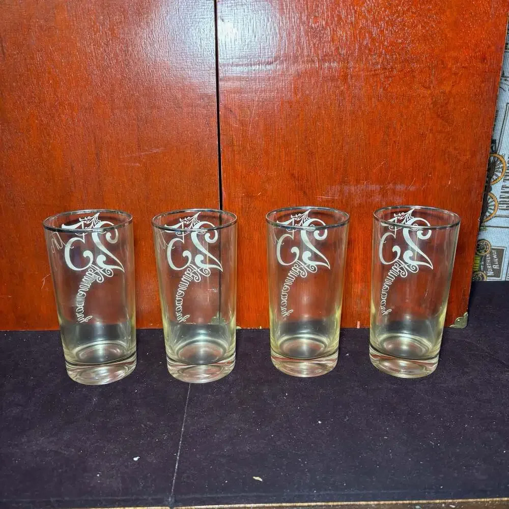 Set of 4 Vintage Mid-Century 25th Anniversary Silver Rim Highball Tumblers